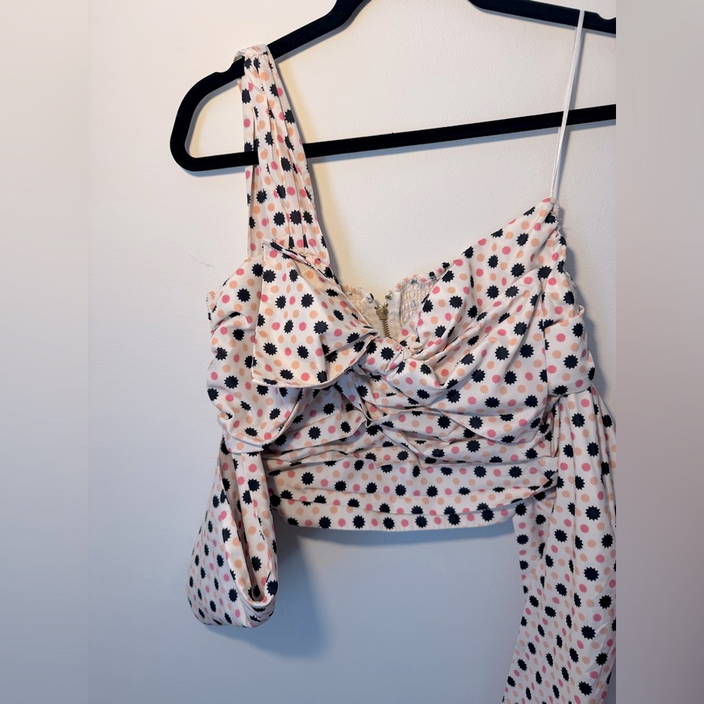 Anthro Maeve Neutral Motif Bow-Tie One-Shoulder Tank NWOT Sz 8 - Picture 7 of 10